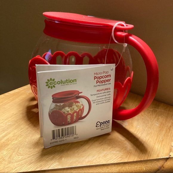 Microwave Popcorn Popper Red Borosilicate Glass 3 in 1 Silicone Lid 1.5 Quart - Picture 6 of 11